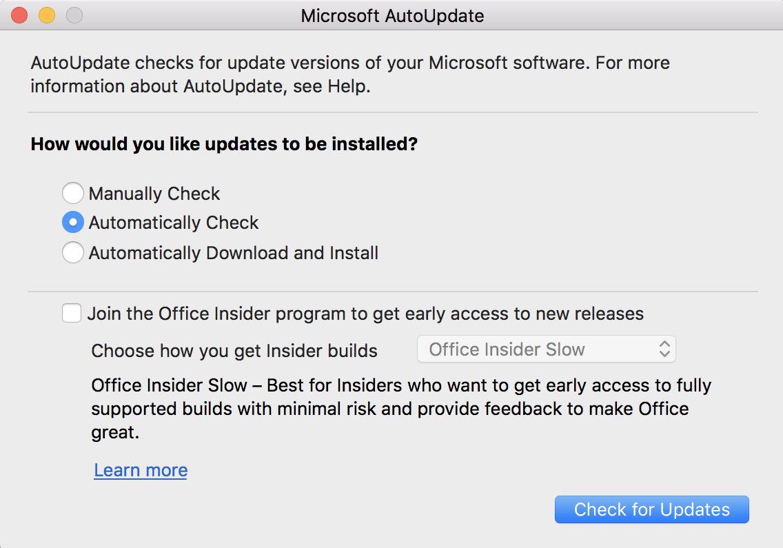 check for office updates in mac